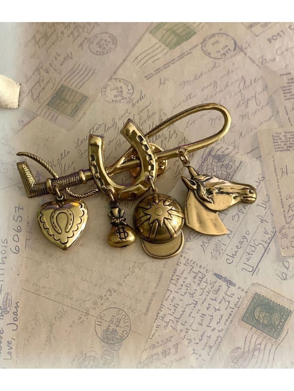 Vintage Western Charm Bracelet with Horse, Horseshoe & Heart Charms